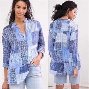 EUC Pilcro Blue Patchwork Blouse Size M